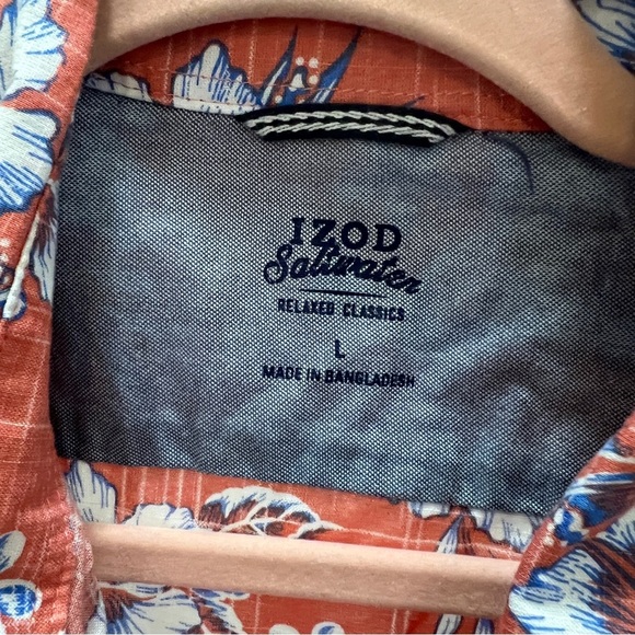 Izod Saltwater Shirt Mens Hawaiian Floral Button Short Sleeve Large - Picture 2 of 7